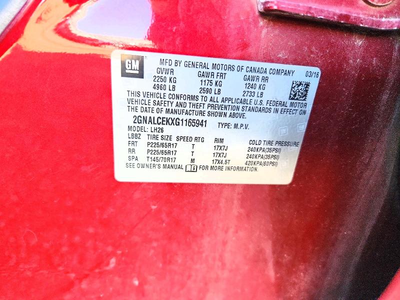 57314436 :رقم المزاد ، 2GNALCEKXG1165941 vin ، 2016 Chevrolet Equinox مزاد بيع