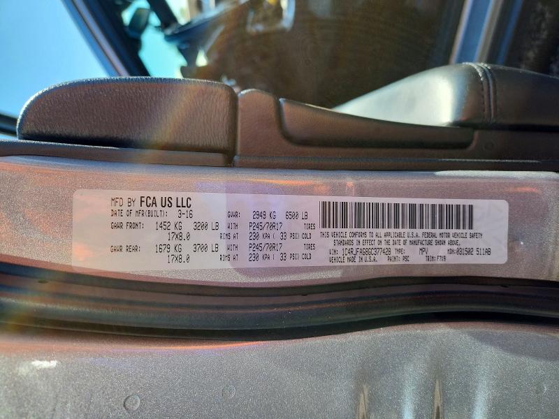 Продаж на аукціоні авто 2016 Jeep Grand Cherokee, vin: 1C4RJFAG8GC377428, номер лоту: 57353316