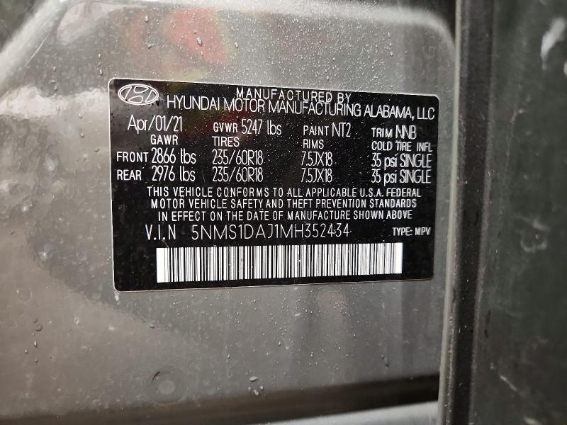 58709356 :رقم المزاد ، 5NMS1DAJ1MH352434 vin ، 2021 Hyundai Santa Fe مزاد بيع
