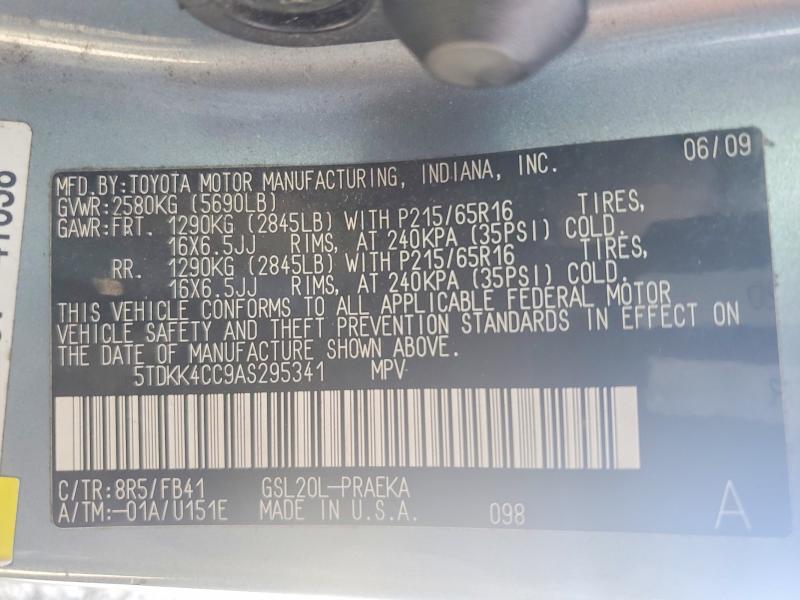 Aukcja sprzedaży 2010 Toyota Sienna, vin: 5TDKK4CC9AS295341, numer aukcji: 55955746