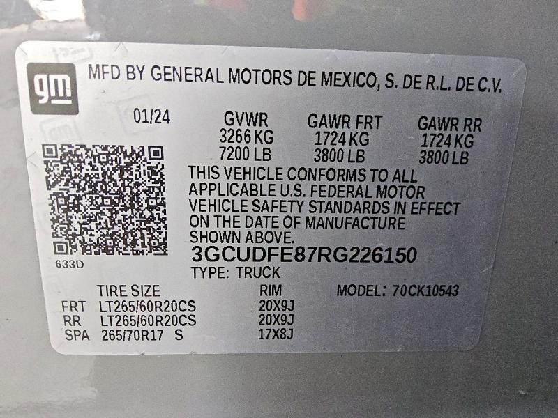 Продаж на аукціоні авто 2024 Chevrolet Silverado, vin: 3GCUDFE87RG226150, номер лоту: 58232906
