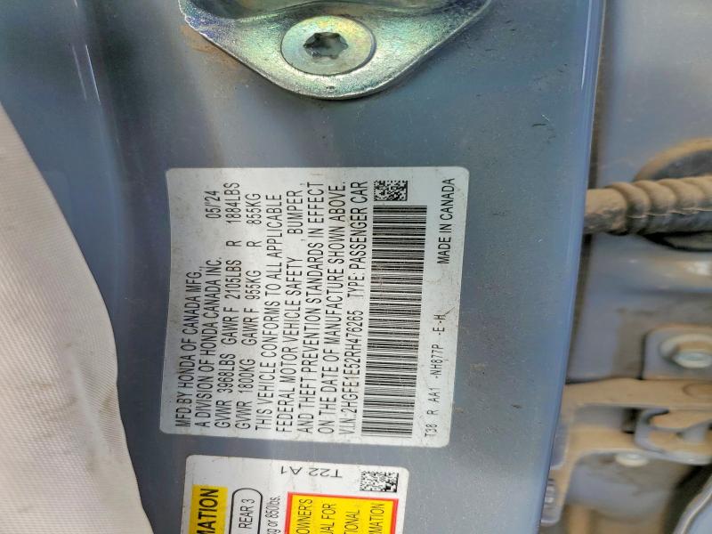 2024 Honda Civic მანქანა იყიდება აუქციონზე, vin: 2HGFE1E52RH476265, აუქციონის ნომერი: 54445186