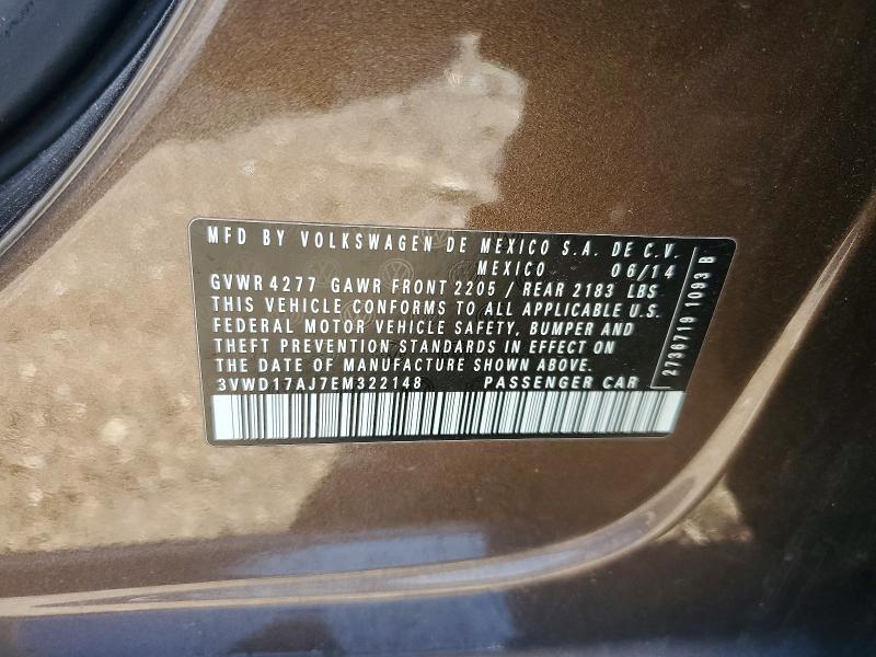 54732156 :رقم المزاد ، 3VWD17AJ7EM322148 vin ، 2014 Volkswagen Jetta مزاد بيع