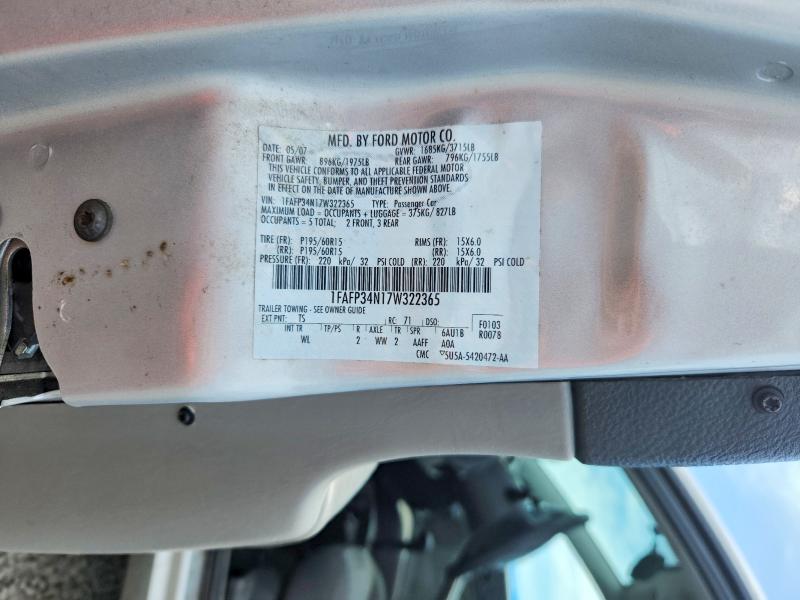 Продаж на аукціоні авто 2007 Ford Focus, vin: 1FAFP34N17W322365, номер лоту: 58141376