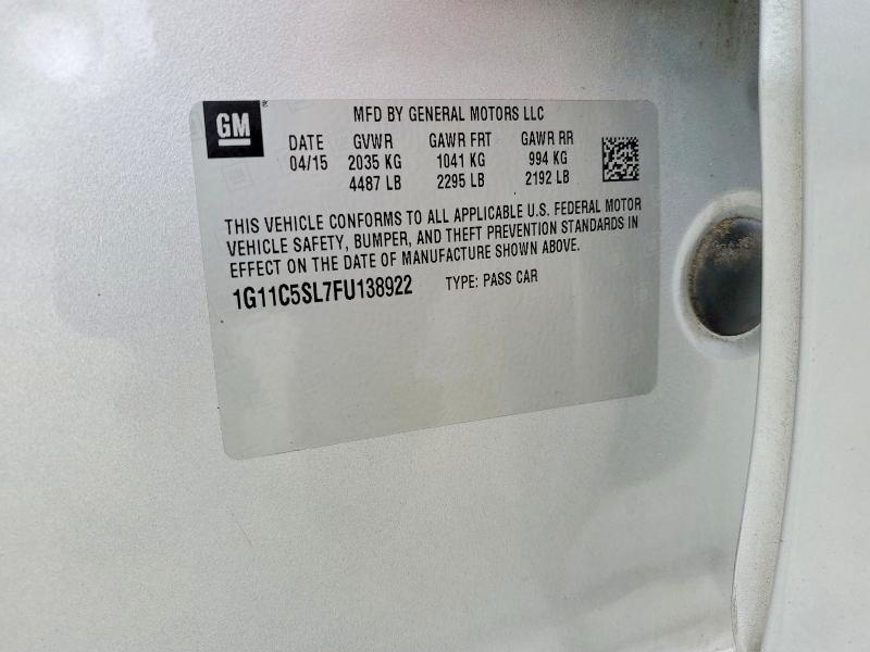 57391706 :رقم المزاد ، 1G11C5SL7FU138922 vin ، 2015 Chevrolet Malibu مزاد بيع