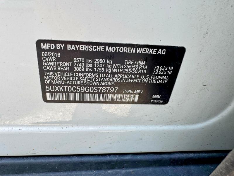 58106996 :رقم المزاد ، 5UXKT0C59G0S78797 vin ، 2016 Bmw X5 مزاد بيع