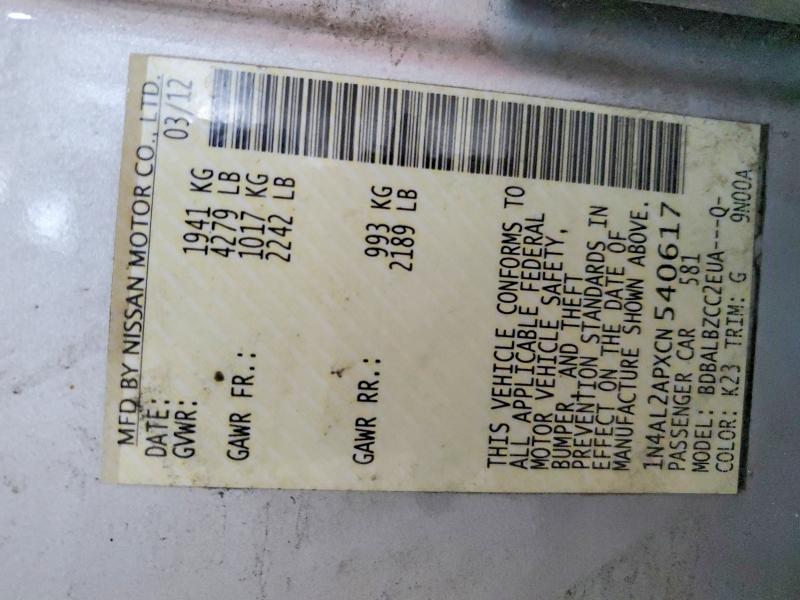 Aukcja sprzedaży 2012 Nissan Altima, vin: 1N4AL2APXCN540617, numer aukcji: 57939926