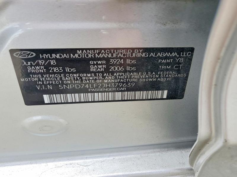 Aukcja sprzedaży 2018 Hyundai Elantra, vin: 5NPD74LF2JH379639, numer aukcji: 55439596