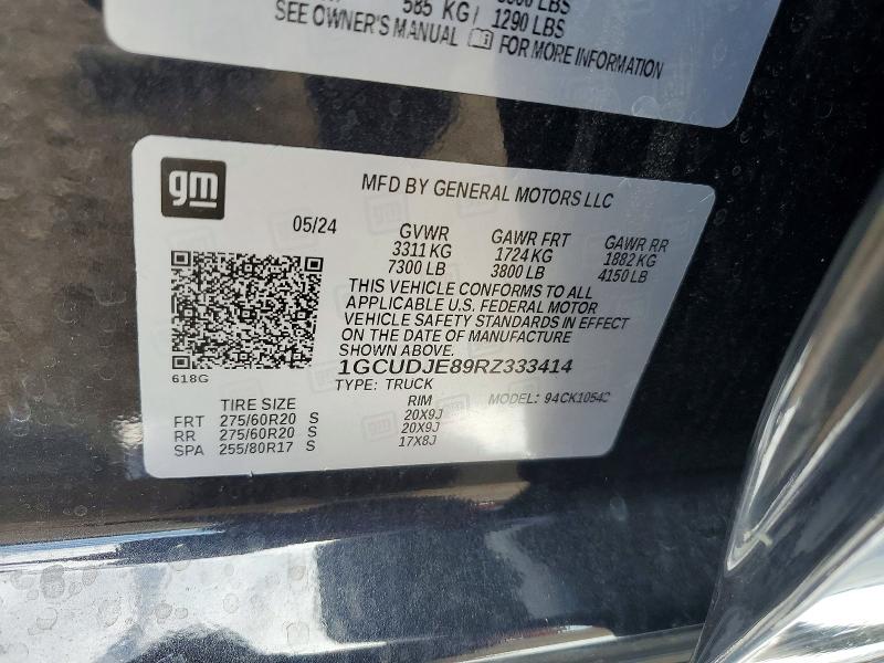 2024 Chevrolet Silverado მანქანა იყიდება აუქციონზე, vin: 1GCUDJE89RZ333414, აუქციონის ნომერი: 57291106
