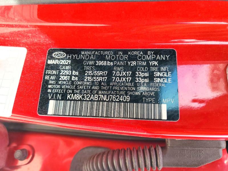 2022 Hyundai Kona მანქანა იყიდება აუქციონზე, vin: KM8K32AB7NU762409, აუქციონის ნომერი: 57717526