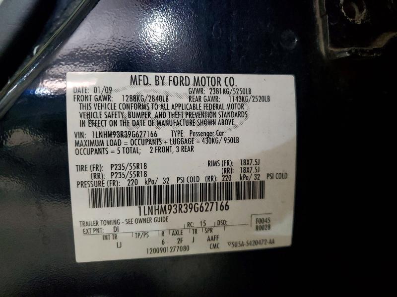 Aukcja sprzedaży 2009 Lincoln Mks, vin: 1LNHM93R39G627166, numer aukcji: 58287376