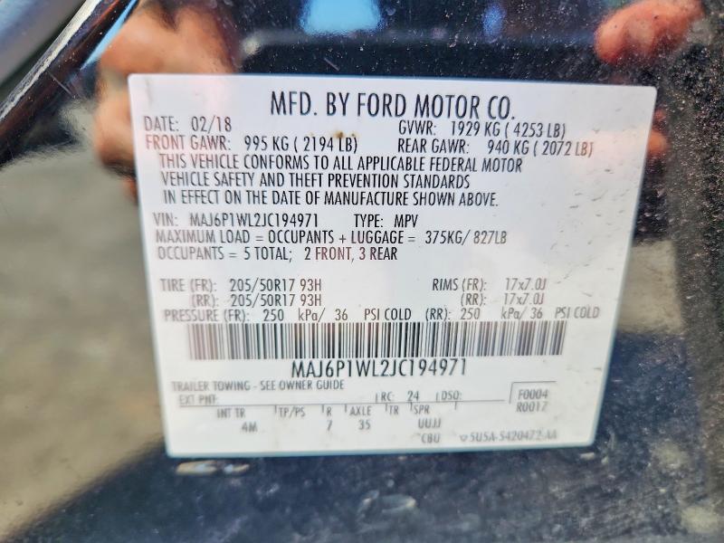 2018 Ford Ecosport მანქანა იყიდება აუქციონზე, vin: MAJ6P1WL2JC194971, აუქციონის ნომერი: 56408076