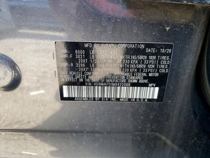 2021 Subaru Ascent მანქანა იყიდება აუქციონზე, vin: 4S4WMAPD9M3422068, აუქციონის ნომერი: 58129836