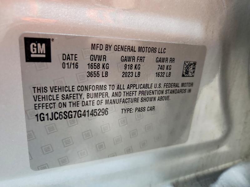 Продаж на аукціоні авто 2016 Chevrolet Sonic, vin: 1G1JC6SG7G4145296, номер лоту: 55879886