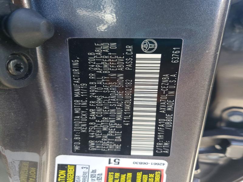 57629506 :رقم المزاد ، 4T1L11AK3LU902182 vin ، 2020 Toyota Camry مزاد بيع
