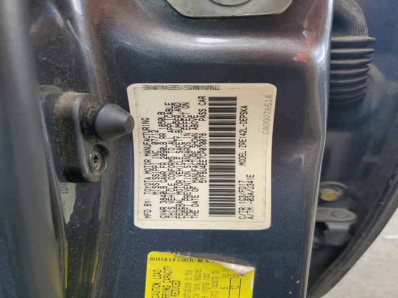 57051136 :رقم المزاد ، 5YFBU4EE7CP070078 vin ، 2012 Toyota Corolla مزاد بيع