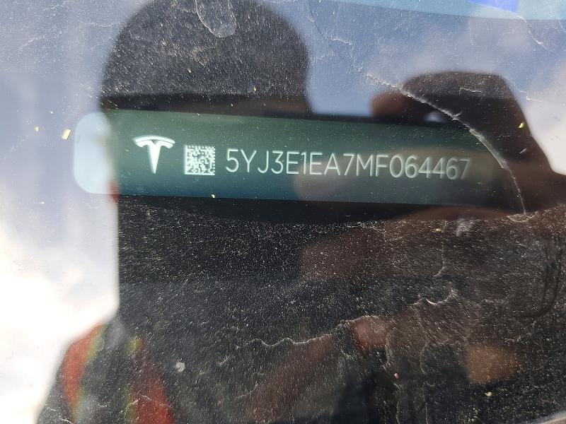 2021 Tesla Model 3 მანქანა იყიდება აუქციონზე, vin: 5YJ3E1EA7MF064467, აუქციონის ნომერი: 56955626