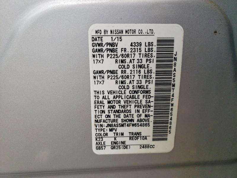 Aukcja sprzedaży 2015 Nissan Rogue Select, vin: JN8AS5MT4FW654865, numer aukcji: 59179436