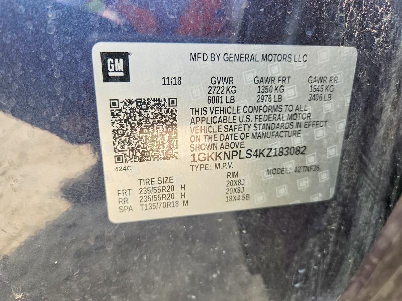 Aukcja sprzedaży 2019 Gmc Acadia, vin: 1GKKNPLS4KZ183082, numer aukcji: 57835466