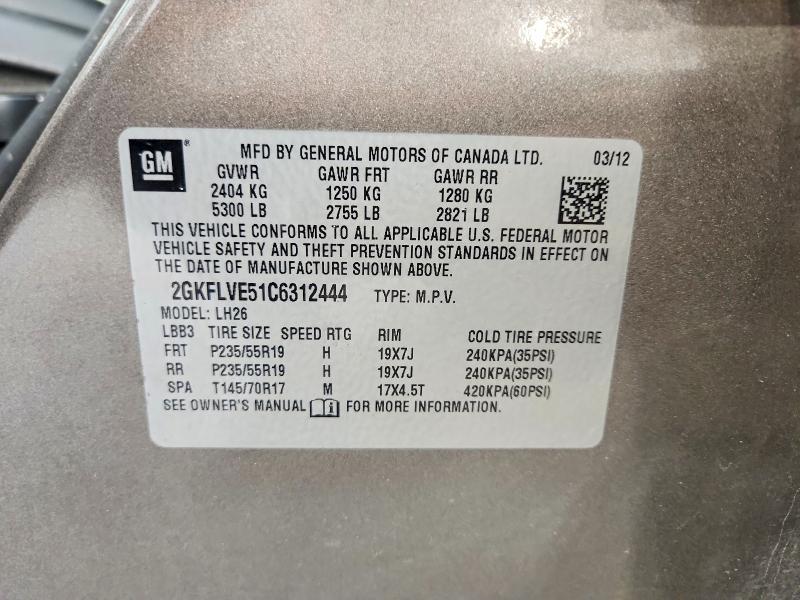 Aukcja sprzedaży 2012 Gmc Terrain, vin: 2GKFLVE51C6312444, numer aukcji: 56650466