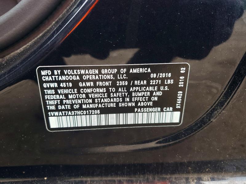 Продаж на аукціоні авто 2017 Volkswagen Passat, vin: 1VWAT7A37HC017205, номер лоту: 57534746