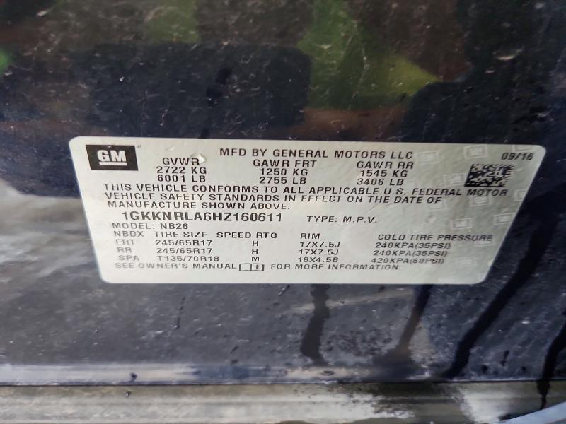 Aukcja sprzedaży 2017 Gmc Acadia, vin: 1GKKNRLA6HZ160611, numer aukcji: 57883896