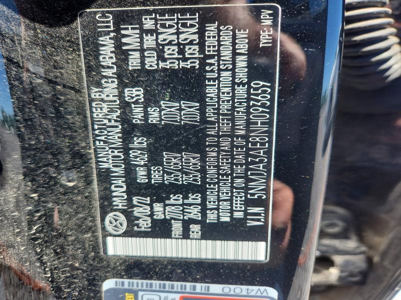 2022 Hyundai Tucson მანქანა იყიდება აუქციონზე, vin: 5NMJA3AE8NH093659, აუქციონის ნომერი: 56852506
