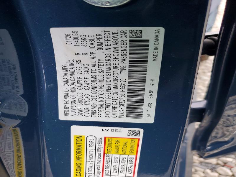 Auction sale of the 2026 Honda Civic, vin: 2HGFE2F56TH553120, lot number: 57018986