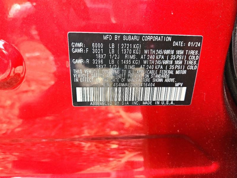 2024 Subaru Ascent მანქანა იყიდება აუქციონზე, vin: 4S4WMAEDXR3416404, აუქციონის ნომერი: 58773666