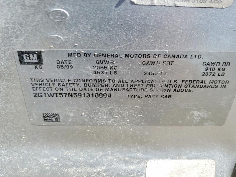 53130496 :رقم المزاد ، 2G1WT57N591310994 vin ، 2009 Chevrolet Impala مزاد بيع