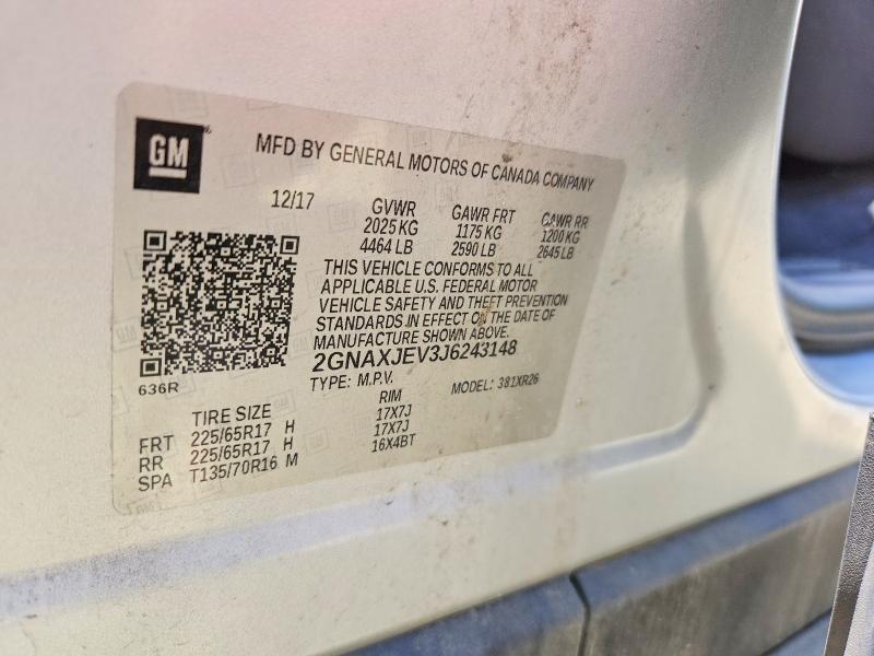 Aukcja sprzedaży 2018 Chevrolet Equinox, vin: 2GNAXJEV3J6243148, numer aukcji: 56875176