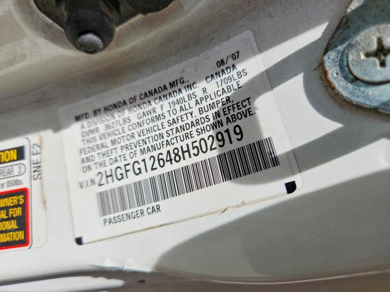 Продаж на аукціоні авто 2008 Honda Civic, vin: 2HGFG12648H502919, номер лоту: 53112416