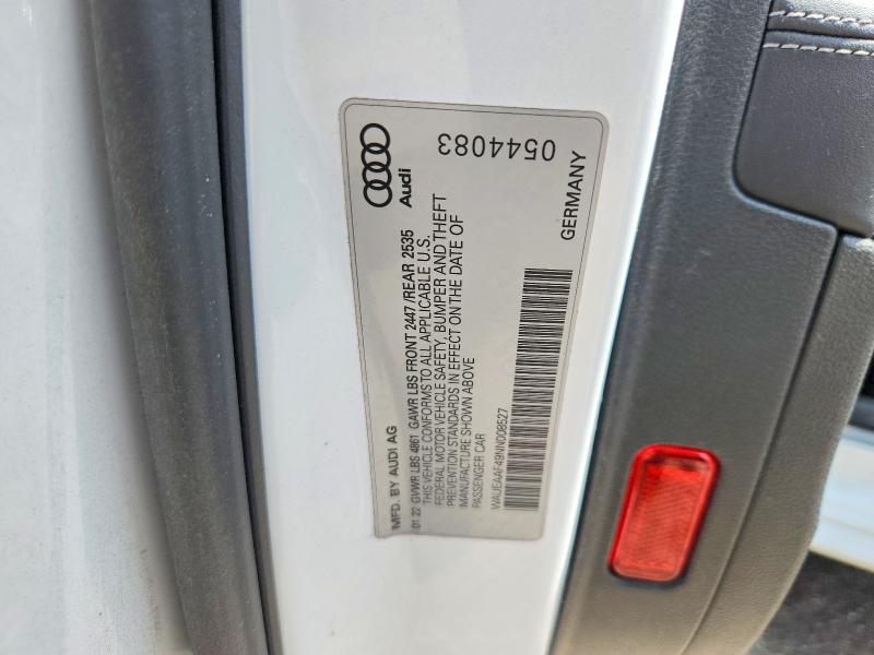 52999166 :رقم المزاد ، WAUEAAF49NN008527 vin ، 2022 Audi A4 مزاد بيع