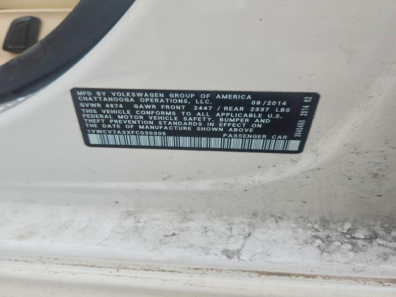 Продажа на аукционе авто 2015 Volkswagen Passat, vin: 1VWCV7A3XFC030305, номер лота: 58563986