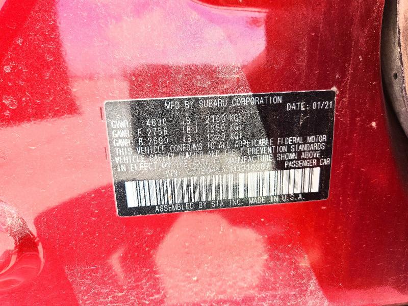56656546 :رقم المزاد ، 4S3BWAN61M3010387 vin ، 2021 Subaru Legacy مزاد بيع