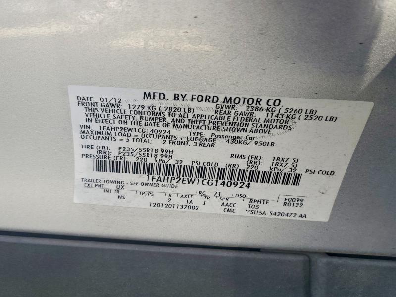 Aukcja sprzedaży 2012 Ford Taurus, vin: 1FAHP2EW1CG140924, numer aukcji: 59019486