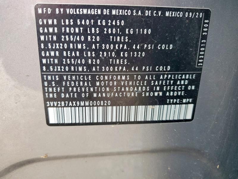 55581366 :رقم المزاد ، 3VV2B7AX9MM000820 vin ، 2021 Volkswagen Tiguan مزاد بيع