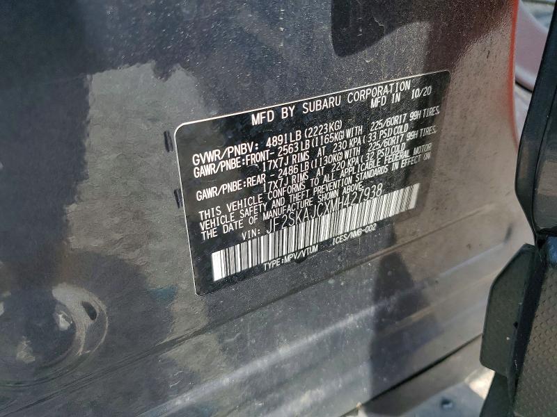 58842086 :رقم المزاد ، JF2SKAJCXMH427938 vin ، 2021 Subaru Forester مزاد بيع