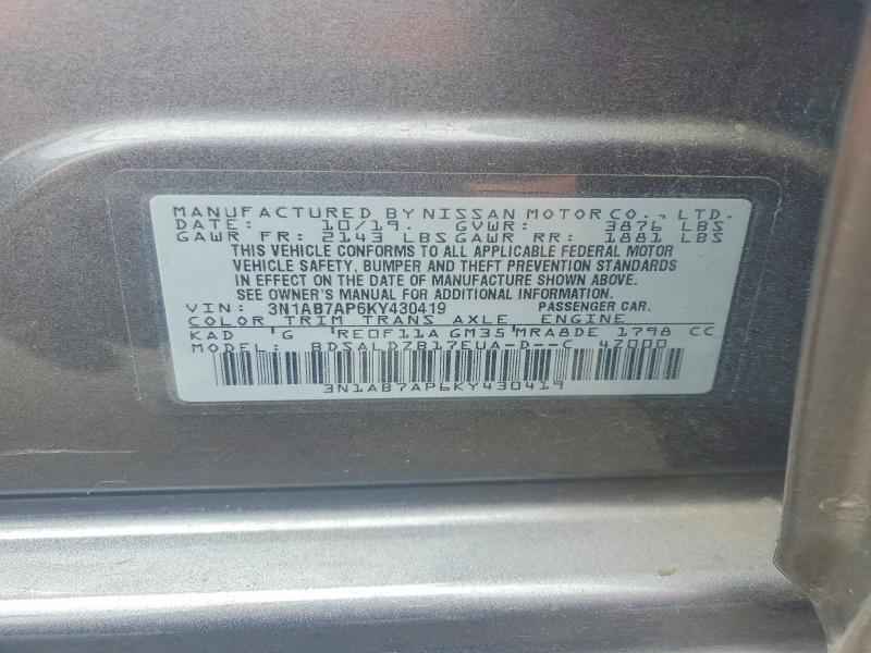 2019 Nissan Sentra მანქანა იყიდება აუქციონზე, vin: 3N1AB7AP6KY430419, აუქციონის ნომერი: 59072346