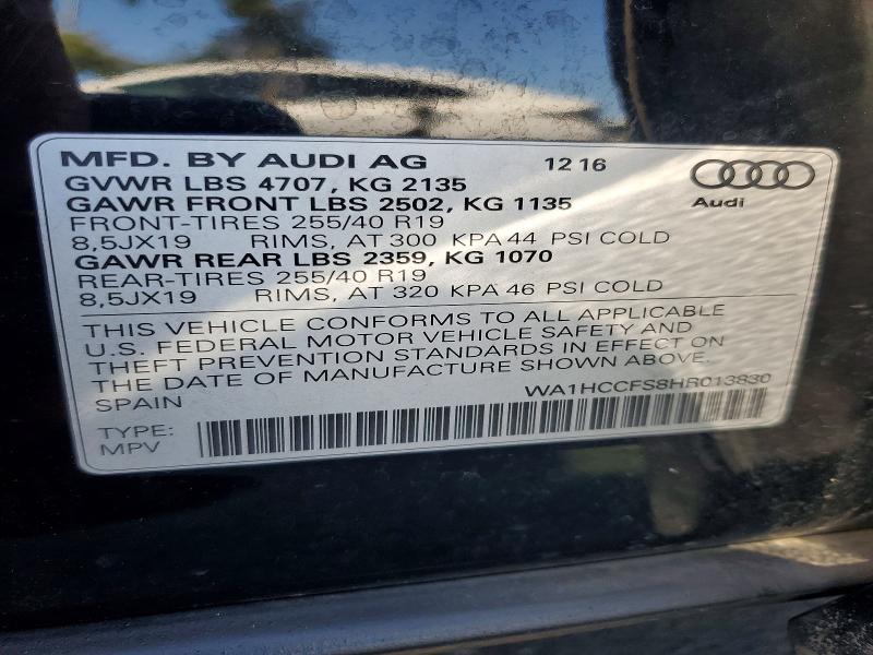 Aukcja sprzedaży 2017 Audi Q3, vin: WA1HCCFS8HR013830, numer aukcji: 58971106