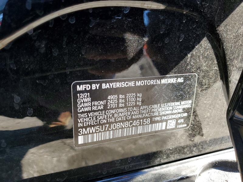 57353716 :رقم المزاد ، 3MW5U7J08N8C46158 vin ، 2022 Bmw M340i مزاد بيع