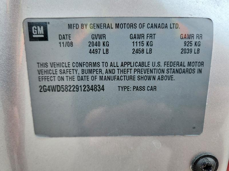 2009 Buick Lacrosse მანქანა იყიდება აუქციონზე, vin: 2G4WD582291234834, აუქციონის ნომერი: 58743906