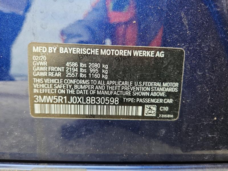 Aukcja sprzedaży 2020 Bmw 330i, vin: 3MW5R1J0XL8B30598, numer aukcji: 55465156