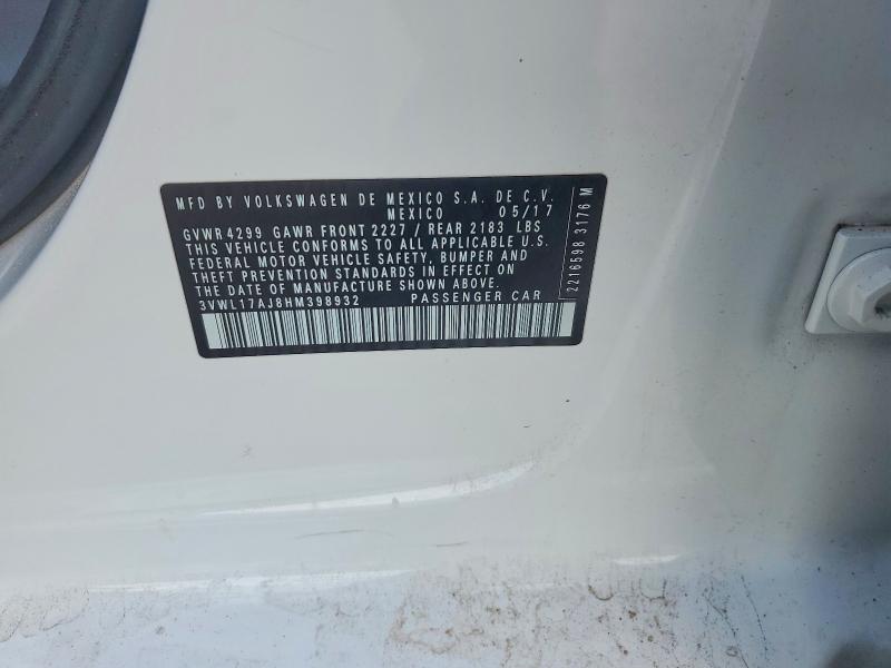 Продажа на аукционе авто 2017 Volkswagen Jetta, vin: 3VWL17AJ8HM398932, номер лота: 58200046
