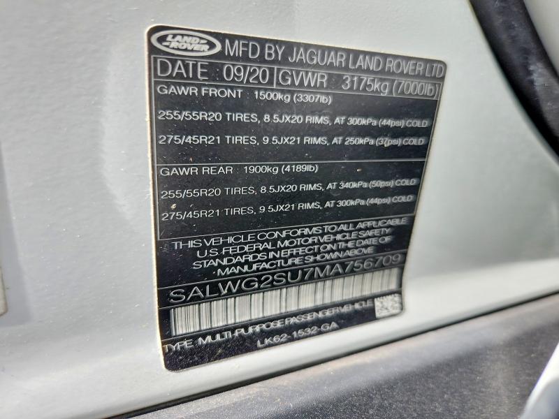 Aukcja sprzedaży 2021 Land Rover Range Rover Sport, vin: SALWG2SU7MA756709, numer aukcji: 58834826