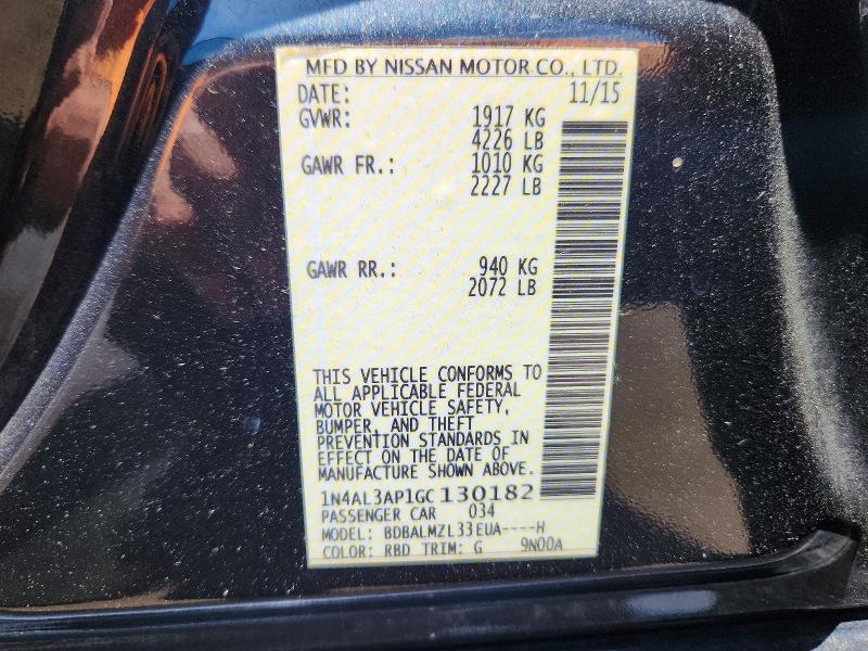 2016 Nissan Altima მანქანა იყიდება აუქციონზე, vin: 1N4AL3AP1GC130182, აუქციონის ნომერი: 57552466