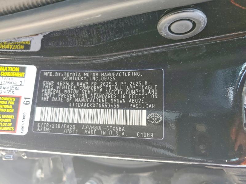 2026 Toyota Camry მანქანა იყიდება აუქციონზე, vin: 4T1DAACKXTU663456, აუქციონის ნომერი: 57413976
