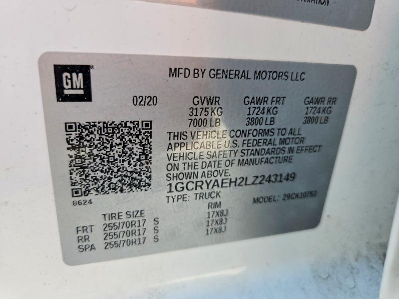 Продаж на аукціоні авто 2020 Chevrolet Silverado, vin: 1GCRYAEH2LZ243149, номер лоту: 57093036