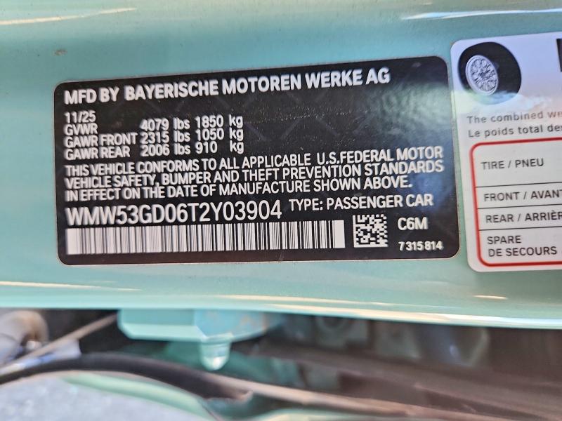 57252226 :رقم المزاد ، WMW53GD06T2Y03904 vin ، 2026 Mini Cooper مزاد بيع