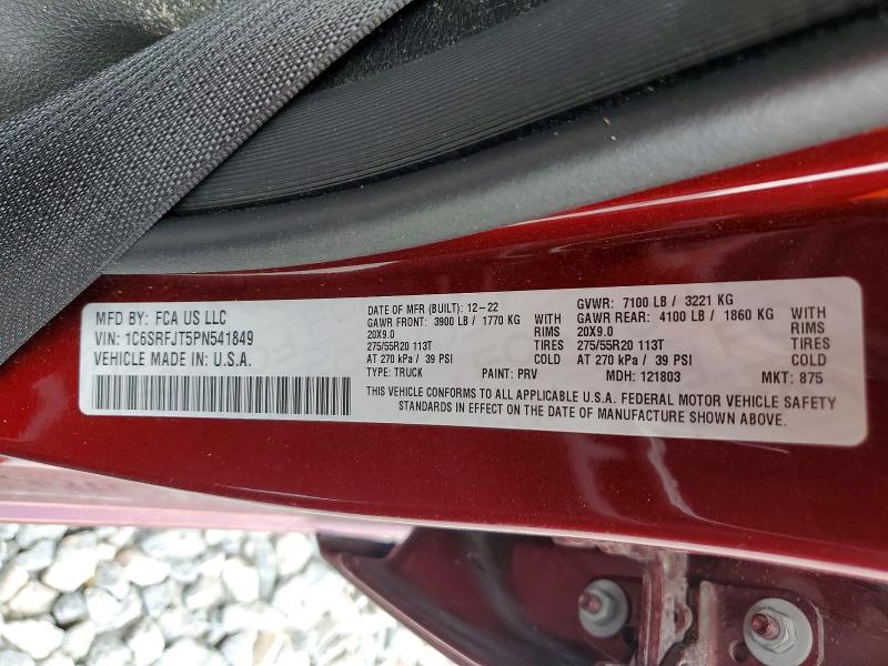 55896356 :رقم المزاد ، 1C6SRFJT5PN541849 vin ، 2023 Ram 1500 مزاد بيع